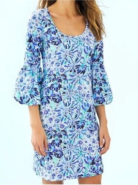 Lilly Pulitzer Carlile Blue Iris High Maintenance Blouson Sleeve Dress- XXS